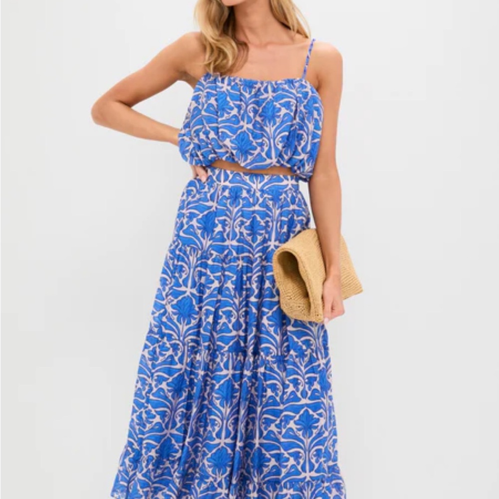 English Factory Blue and White Maxi A-Line Skirt